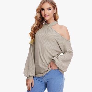 Cold Shoulder Waffle Tunic Top